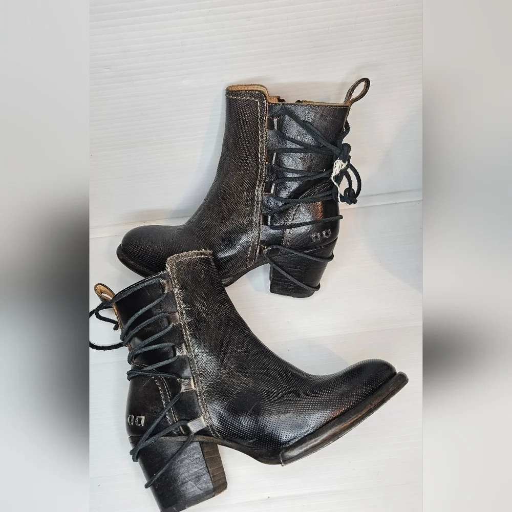 Bed Stu Blaire Graphito Rustic Leather Western Lace-Up Ankle Boots Size 7